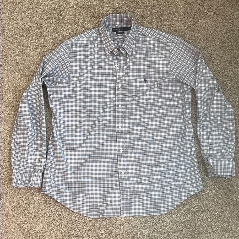 Ralph Lauren Gray and White Plaid Button Down Shirt